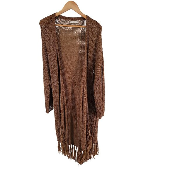 Boho Fringe Open-Knit Duster Cardigan – One Size - Picture 5 of 10